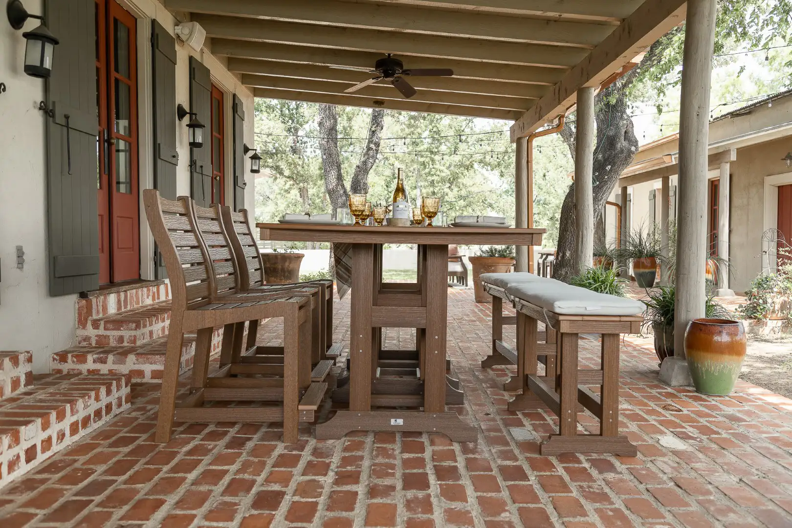 Outdoor patio table, chair, and bench set
