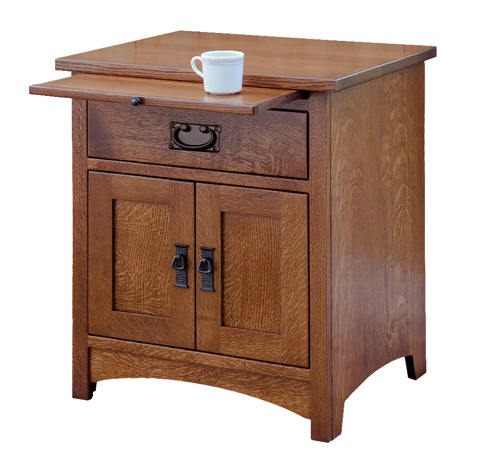 End table with pull out shelf made of hard maple