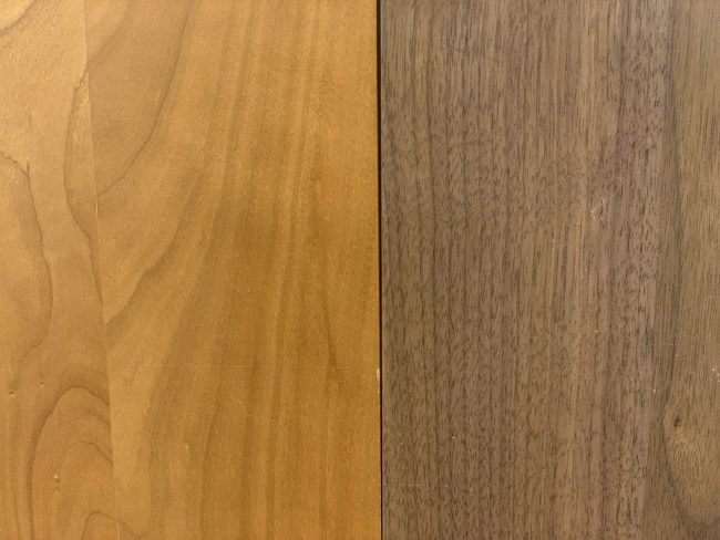 Cherry wood on the left and walnut on the right