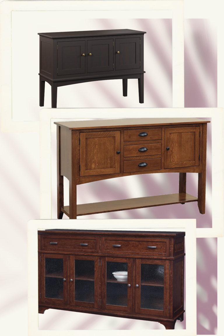 collage of server, sideboard, and buffet