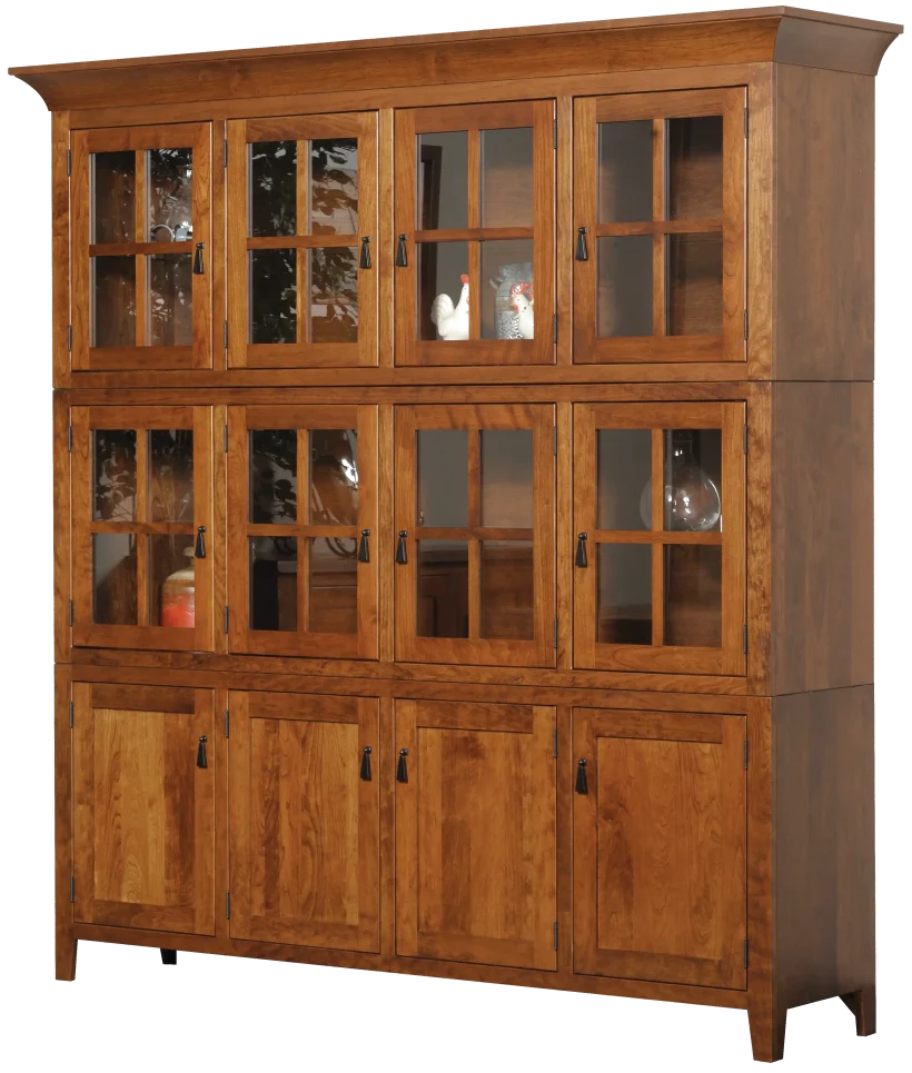 Amish Sadler Mission 4 Door Hutch - Base, Middle & Top - No, , , , , Rustic Cherry, OCS113 Michael's Cherry, Bronze Knobs, K4218-ORB Amish Sadler Mission 4 Door Hutch - Base, Middle & Top - 016-PJ4153-7-YJQ