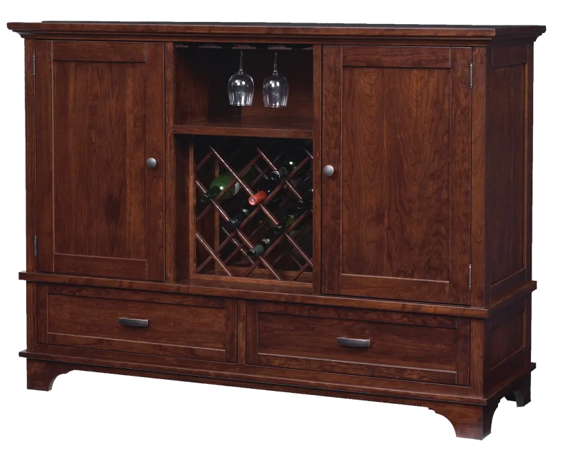 Amish Arlington Wine Cabinet - No, , , , , Rustic Cherry, OCS117 Asbury, Bronze Pulls, 4424-ORB, Bronze Knobs, 4425-ORB Amish Arlington Wine Cabinet - 016-XO233
