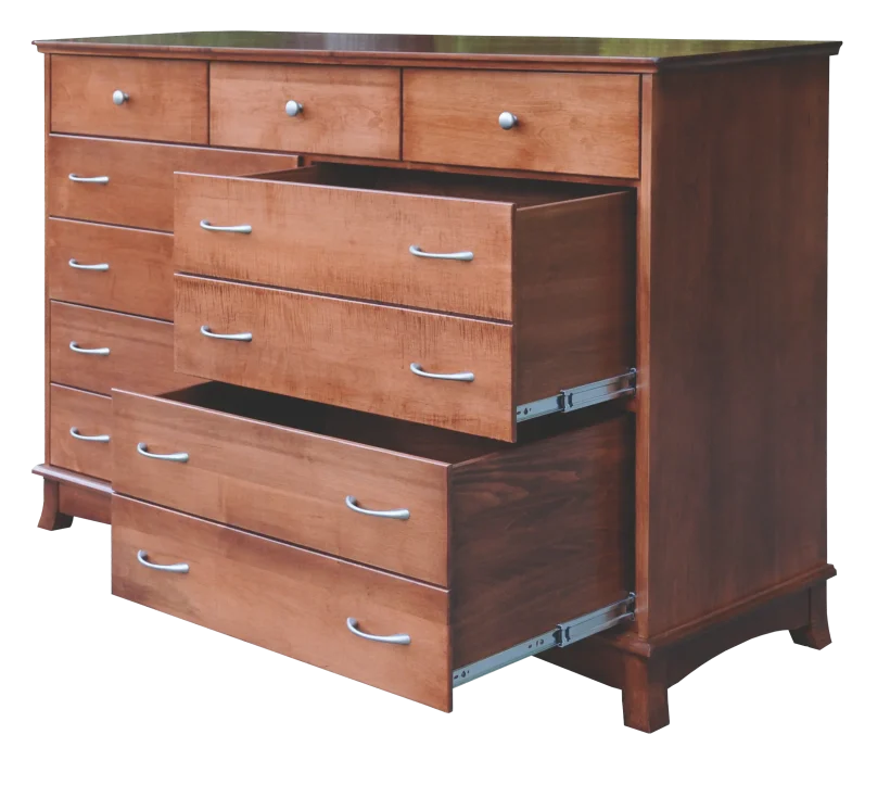 Amish Crescent Tall Dresser/Deep Drawers - Cherry, OCS108 S-14, Silver Knobs, HOK-22129, Silver Pulls, HOK-22173 Amish Crescent Tall Dresser/Deep Drawers - 017-ZTC044Y