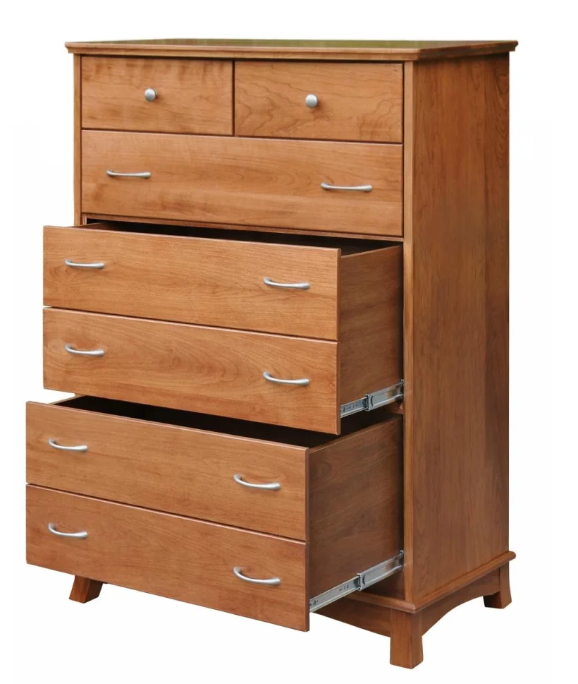 Amish Crescent 5 Drawer Chest/Deep Drawers - Cherry, OCS108 S-14, Silver Knobs, HOK-22129, Silver Pulls, HOK-22173 Amish Crescent 5 Drawer Chest/Deep Drawers - 017-ZTC064Y