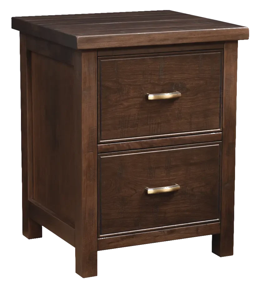 Amish Timbermill 2 Drawer Nightstand - Rustic Cherry, FC3030 Kona, Gold Pulls, K519-96-ABSB Amish Timbermill 2 Drawer Nightstand - 017-ZTC2357