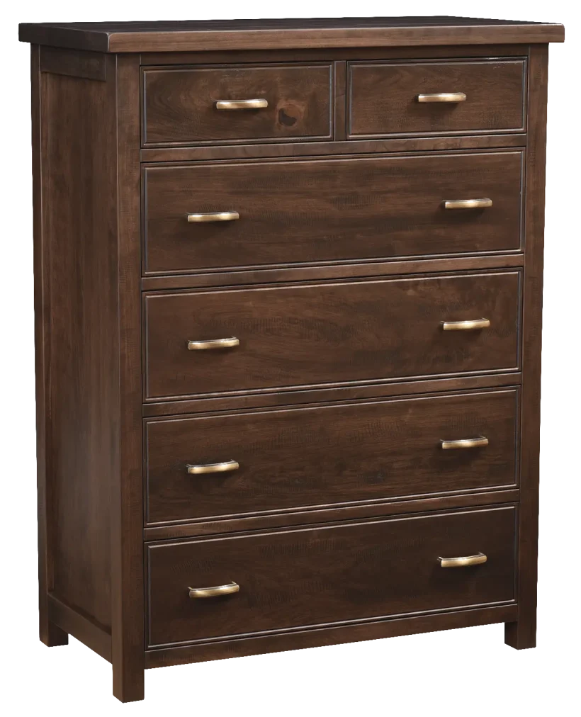 Amish Timbermill 6 Drawer Chest - Rustic Cherry, FC3030 Kona, Gold Pulls, K519-96-ABSB, Gold Pulls, K519-96-ABSB Amish Timbermill 6 Drawer Chest - 017-ZTC2364