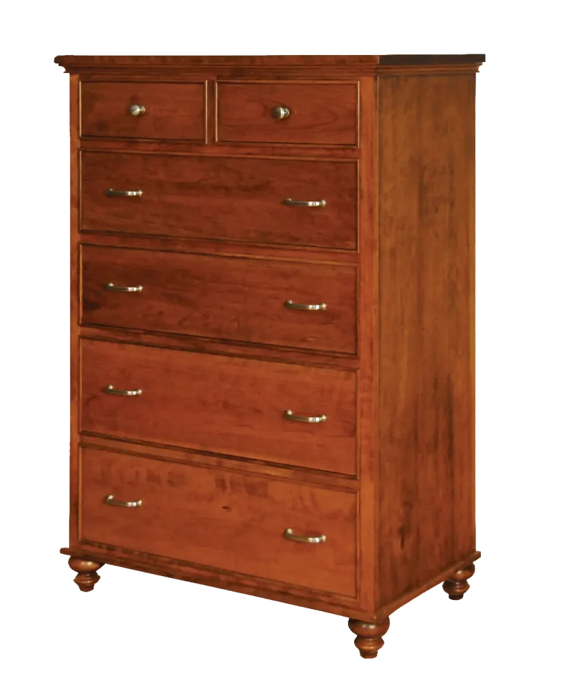 Amish Duchess 6 Drawer Chest - Rustic Cherry, OCS117 Asbury, Silver Pulls, P2280-SN, Silver Knobs, K2980-SN Amish Duchess 6 Drawer Chest - 017-ZTC264