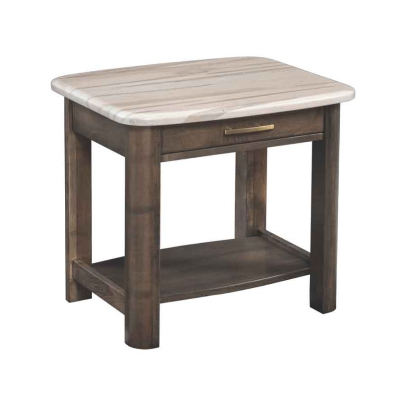 Amish Parkview End Table - Wormy Maple, OCS131 Frost, Brown Maple, Warm Toffee, Gold Pulls, 26201-BBZ Amish Parkview End Table - 017-ZTC5458-M