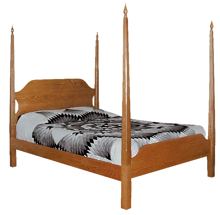 Amish Pencil Post Bed - Oak, OCS116 Harvest, Queen, Finials Amish Pencil Post Bed - 017-ZTC734