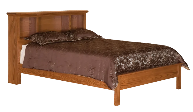 Amish Bookcase Bed - Oak, OCS116 Harvest, Queen Amish Bookcase Bed - 017-ZTC735