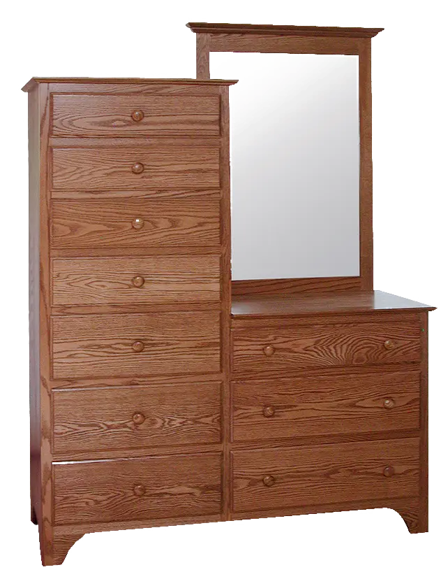 Amish Shaker Chesser with Mirror - Rustic Cherry, OCS113 Michael's Cherry, Wood Knobs, Shaker Wood Knobs, Wood Knobs, Shaker Wood Knobs Amish Shaker Chesser with Mirror - 017-ZTC746