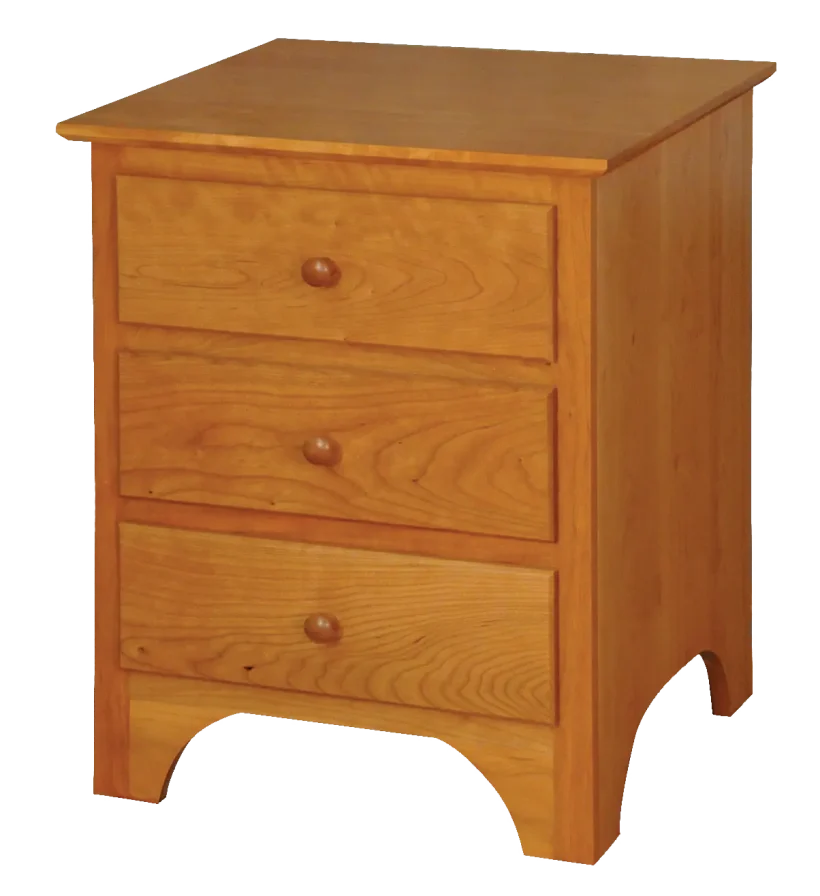 Amish Shaker Nightstand with 3 Drawer - Rustic Cherry, OCS113 Michael's Cherry, Wood Knobs, Shaker Wood Knobs Amish Shaker Nightstand with 3 Drawer - 017-ZTC754