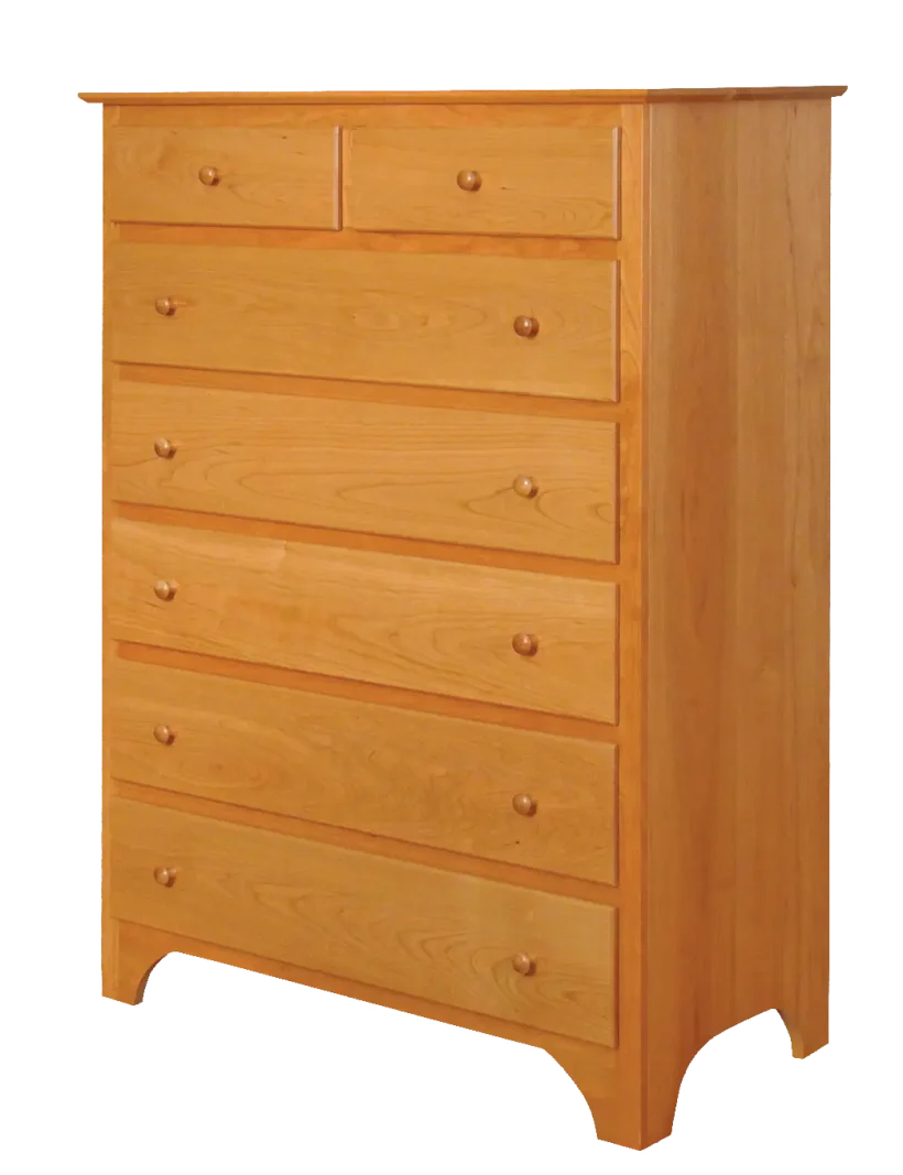 Amish Shaker 7 Drawer Chest - Rustic Cherry, OCS113 Michael's Cherry, Wood Knobs, Shaker Wood Knobs, Wood Knobs, Shaker Wood Knobs Amish Shaker 7 Drawer Chest - 017-ZTC764