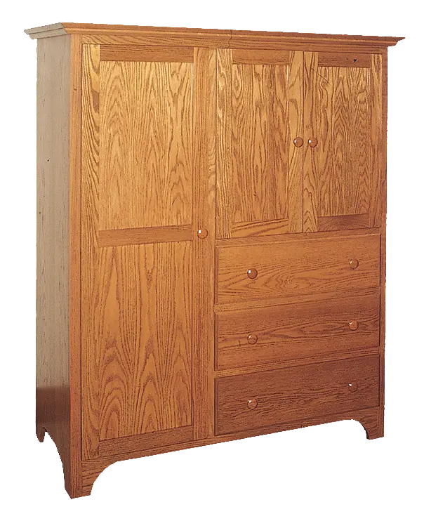 Amish Shaker Chifferobe with 5 Shelves - Rustic Cherry, OCS113 Michael's Cherry, Wood Knobs, Shaker Wood Knobs, Wood Knobs, Shaker Wood Knobs Amish Shaker Chifferobe with 5 Shelves - 017-ZTC766