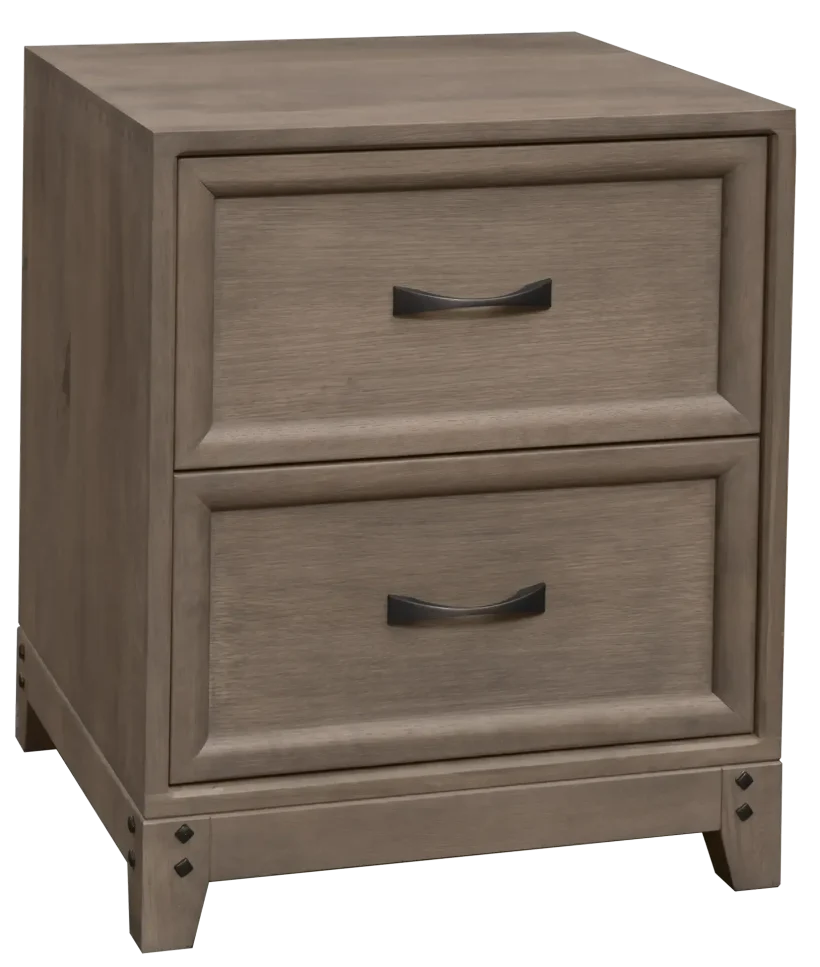 Amish Glendale 2 Drawer Nightstand - Rustic QSWO, SP10 Barnwood, Bronze Pulls, K525-96-DBAC Amish Glendale 2 Drawer Nightstand - 017-ZTC8457
