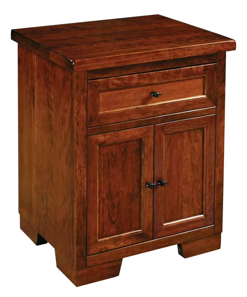Amish Farmhouse 1 Drawer 2 Door Nightstand - Rustic Cherry, OCS117 Asbury, Black Knobs, K58-BL, Black Knobs, K58-BL Amish Farmhouse 1 Drawer 2 Door Nightstand - 017-ZTC9353