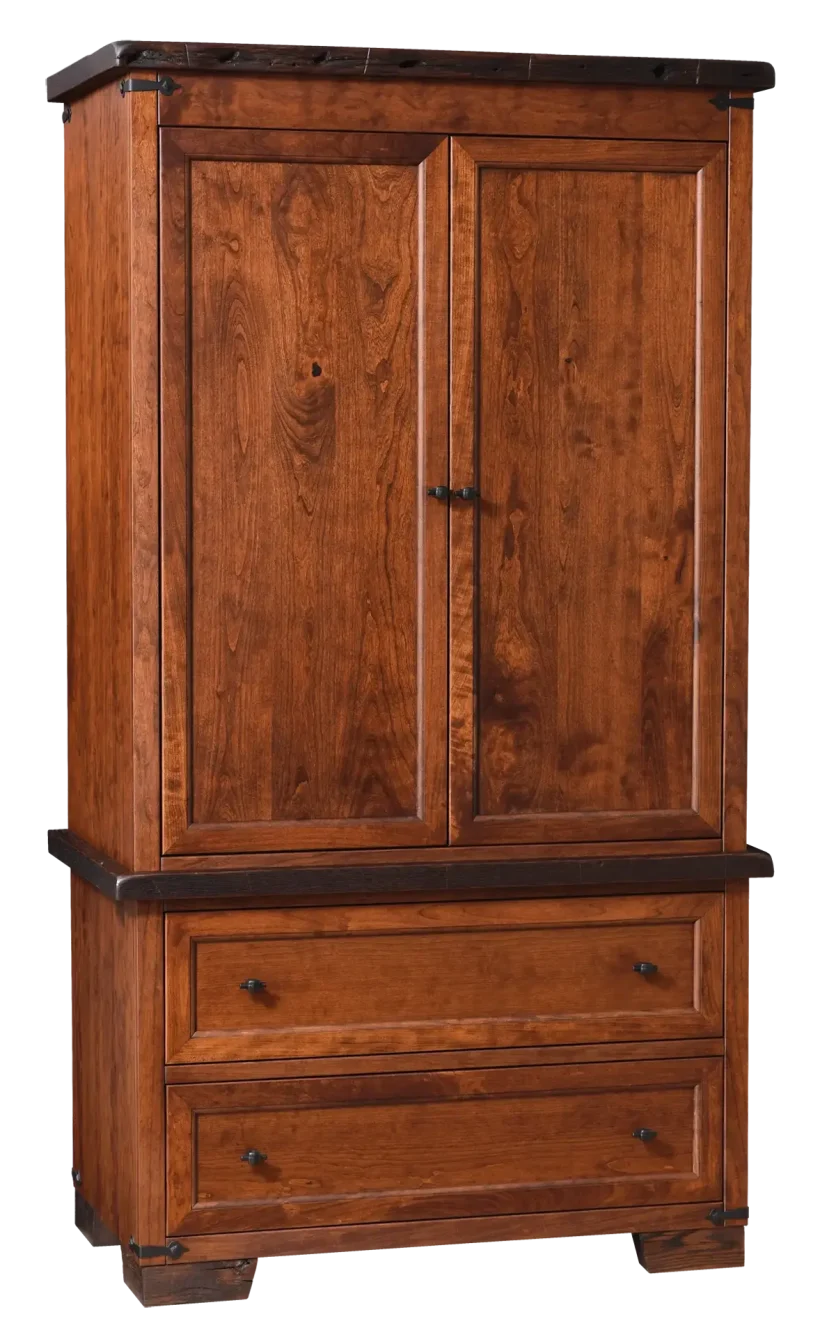 Amish Farmhouse Heritage Armoire - Reclaimed Oak, OCS117 Asbury, Rustic Cherry, OCS113 Michael's Cherry, Black Knobs, K58-BL, Black Knobs, K58-BL Amish Farmhouse Heritage Armoire - 017-ZTC9359-O