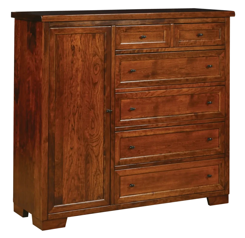 Amish Farmhouse Gentleman's Chest - Rustic Cherry, OCS117 Asbury, Black Knobs, K58-BL, Black Knobs, K58-BL Amish Farmhouse Gentleman's Chest - 017-ZTC9368