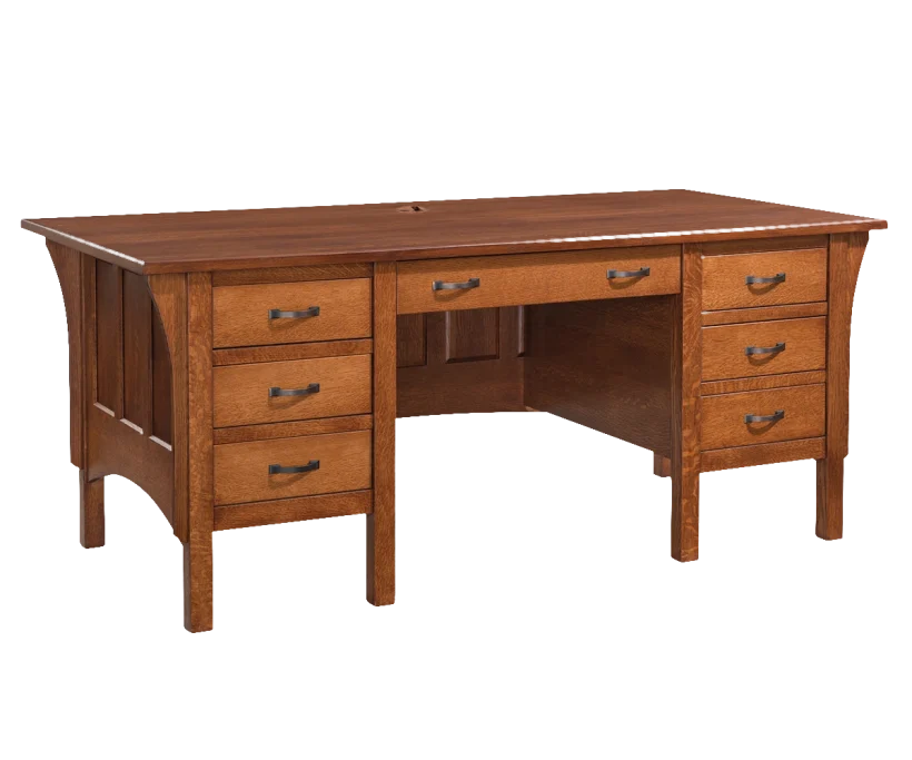 Amish Mission Executive Desk - No, , , , , QSWO, OCS113 Michael's Cherry, Bronze Pulls, 046-29349-ORB, Bronze Pulls, 046-29349-ORB Amish Mission Executive Desk - 046-JBA