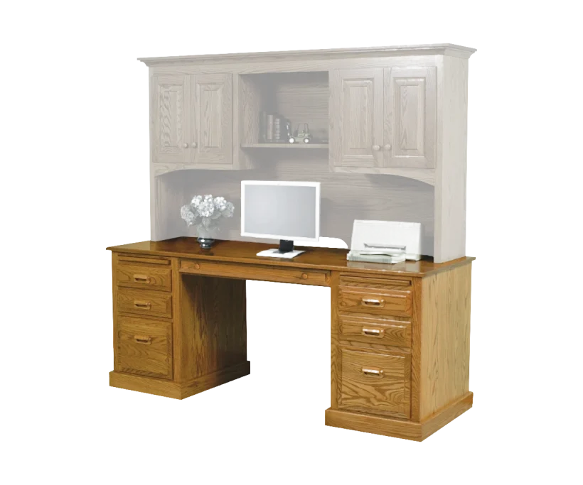 Amish Traditional Double Ped Desk - No, , , , , Oak, OCS104 Seely, Wood Knobs, 046-Wooden Knobs, Wood Pulls, 046-Wooden Pulls Amish Traditional Double Ped Desk - 046-QAMA-5805