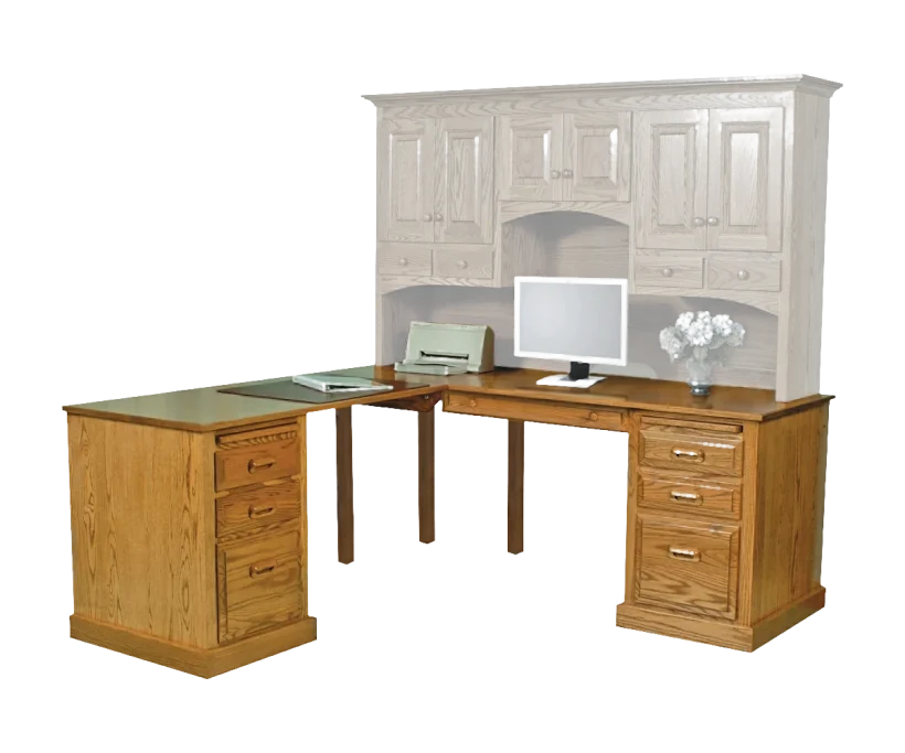 Amish Traditional Corner Computer Desk - No, , , , , Oak, OCS104 Seely, Wood Knobs, 046-Wooden Knobs, Wood Pulls, 046-Wooden Pulls Amish Traditional Corner Computer Desk - 046-QZA