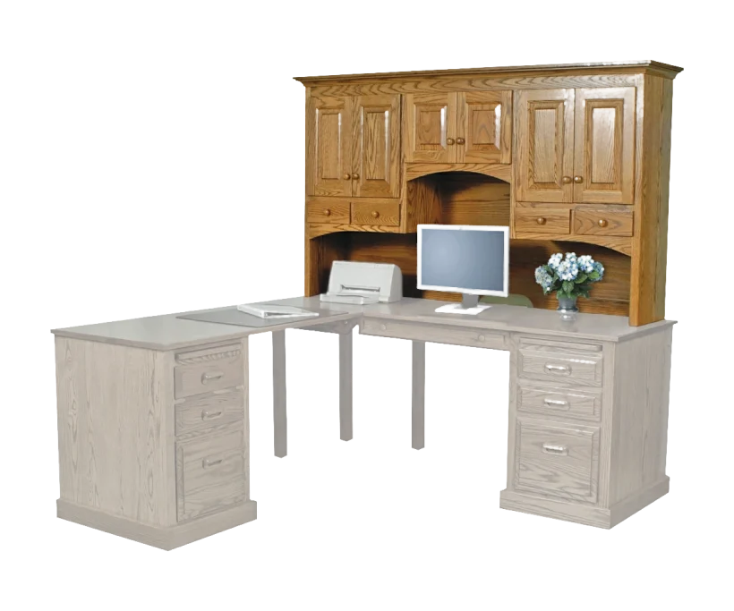 Amish Traditional Hutch for 72" Desk (Drawing) - No, , , , , Oak, OCS104 Seely, Wood Knobs, 046-Wooden Knobs, Wood Knobs, 046-Wooden Knobs Amish Traditional Hutch for 72" Desk (Drawing) - 046-QZAE-837-X