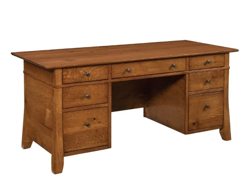 Amish Craftsman Executive Desk - No, , , , , Rustic QSWO, OCS113 Michael's Cherry, Bronze Knobs, 046-Z110-DBAC, Flared Legs Amish Craftsman Executive Desk - 046-Z-033A