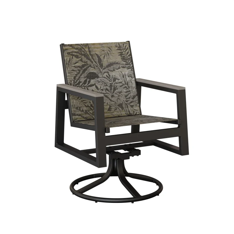 Vida Aluminum+Sling Swivel Rocker Dining Chair by Berlin Gardens - Black, Sumba Mocha, Driftwood Gray Vida Aluminum+Sling Swivel Rocker Dining Chair by Berlin Gardens - 191-VSRDS