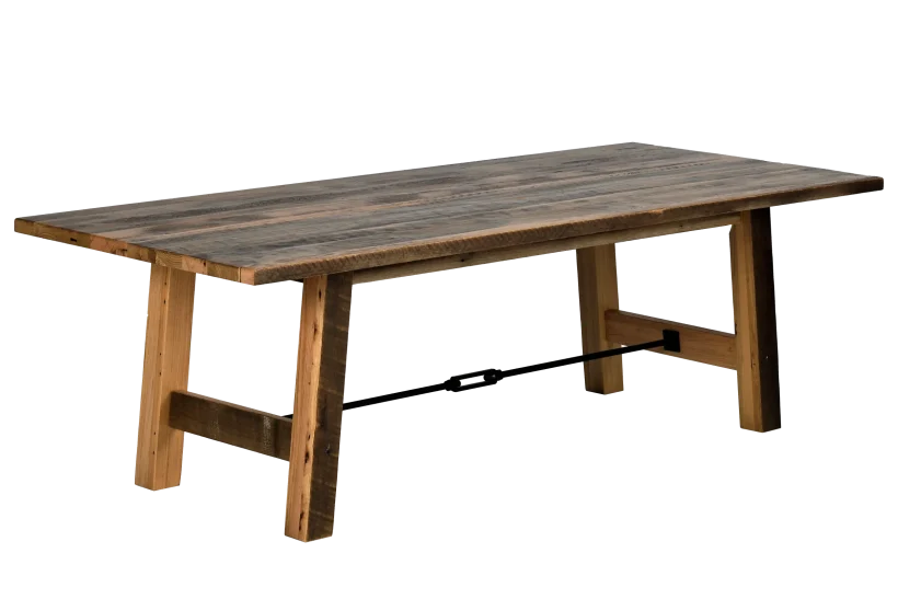Amish Cleveland Barnwood Trestle Table - No, , 42'' x 96'' x 30'' Solid Top, , , , , Barnwood, OCS-100 Clear Rough Amish Cleveland Barnwood Trestle Table - 281-461-QXYIB