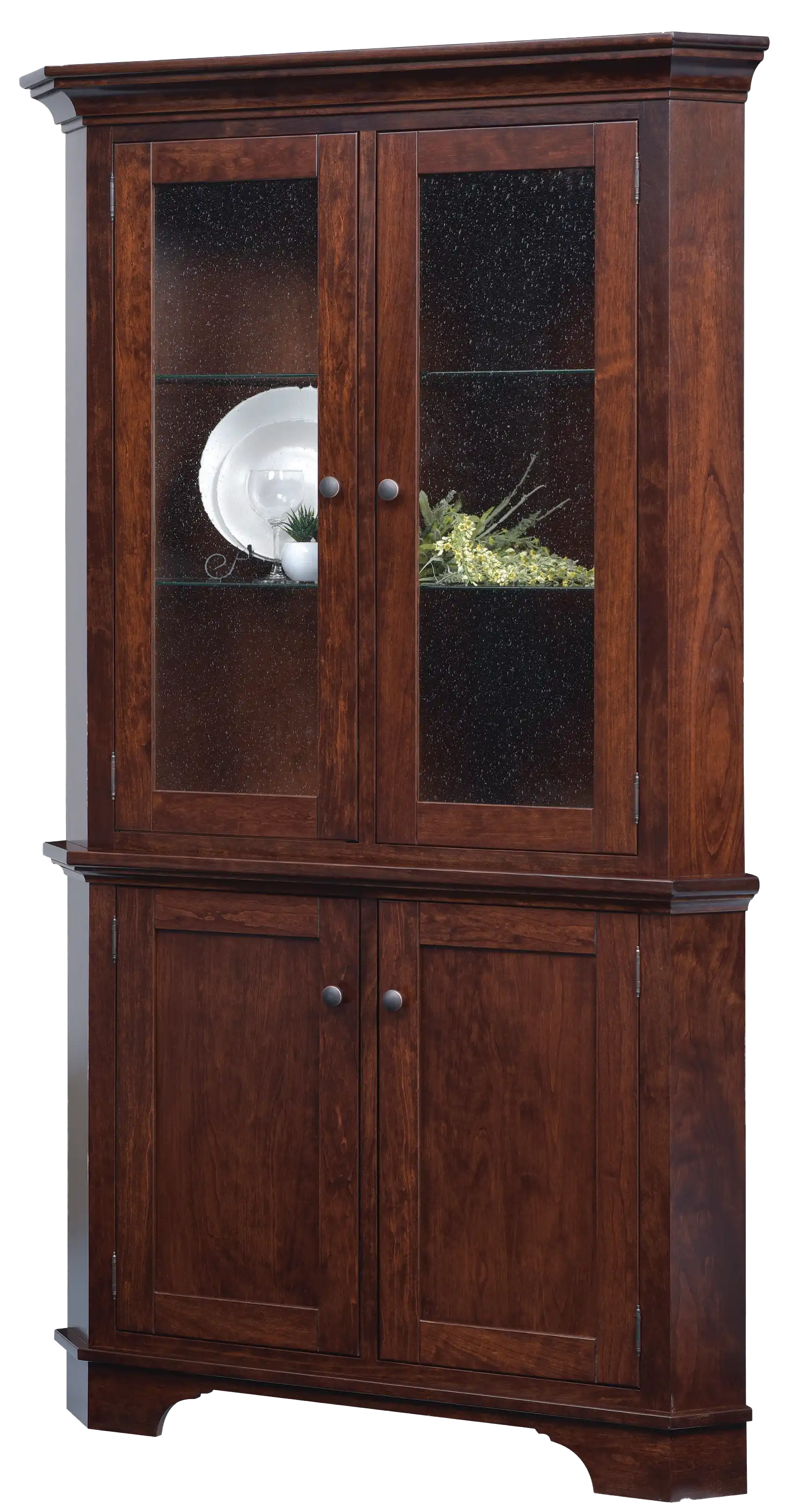 Amish Arlington Corner Hutch, Top Only - No, , , , , Rustic Cherry, OCS117 Asbury, Bronze Knobs, 4425-ORB Amish Arlington Corner Hutch, Top Only - 016-XO244