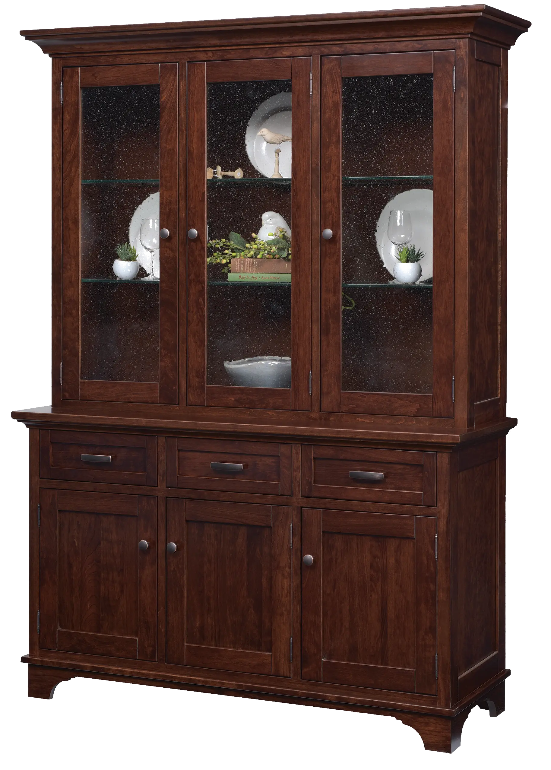 Amish Arlington 4 Door Hutch, Top Only - No, , , , , Rustic Cherry, OCS117 Asbury, Bronze Knobs, 4425-ORB Amish Arlington 4 Door Hutch, Top Only - 016-XO274