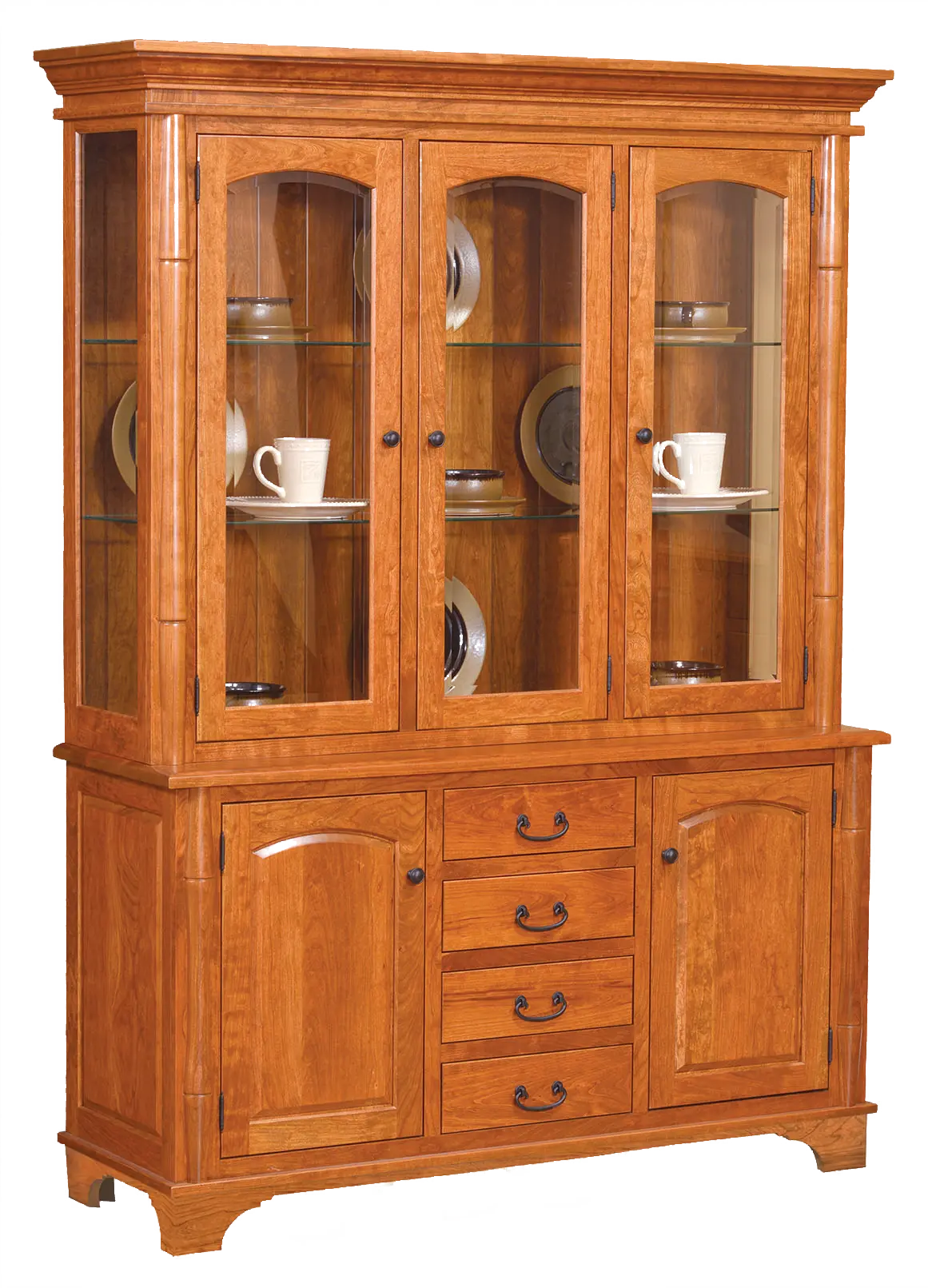 Amish Concord 4 Door Hutch, Base Only - No, , , , , Rustic Cherry, OCS104 Seely, Black Pulls, D521-BL, Black Knobs, D523-BL Amish Concord 4 Door Hutch, Base Only - 016-ZL173