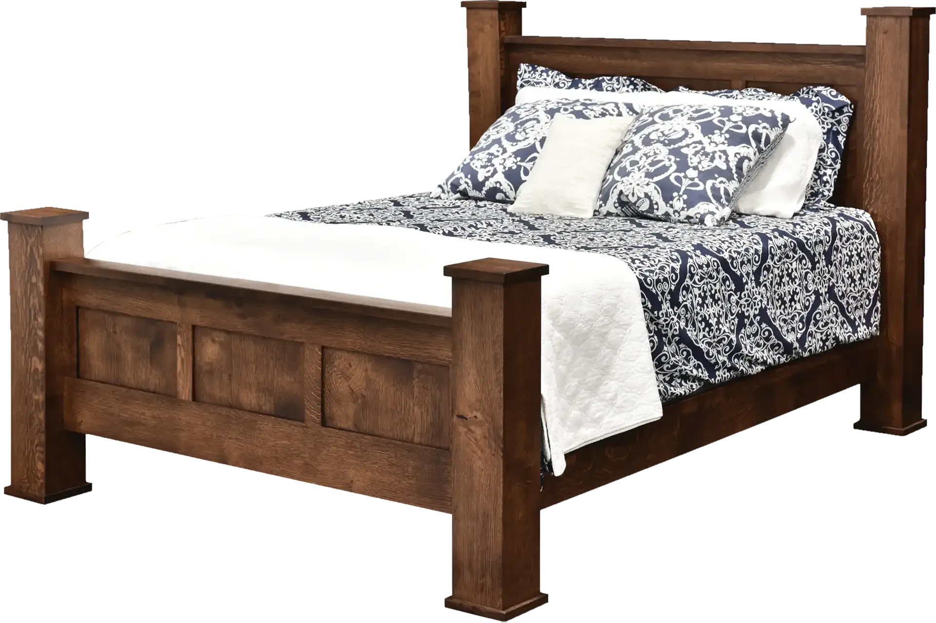 Amish Bloomfield Poster Bed - QSWO, OCS226 Coffee, Queen Amish Bloomfield Poster Bed - 017-ZTC1434