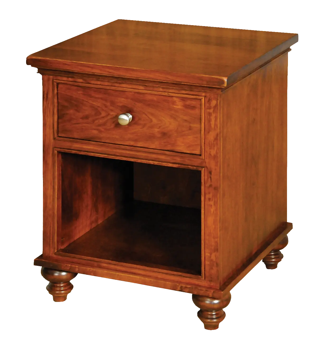 Amish Duchess Nightstand with 1 Drawer and Open - Rustic Cherry, OCS117 Asbury, Silver Knobs, K2980-SN Amish Duchess Nightstand with 1 Drawer and Open - 017-ZTC258