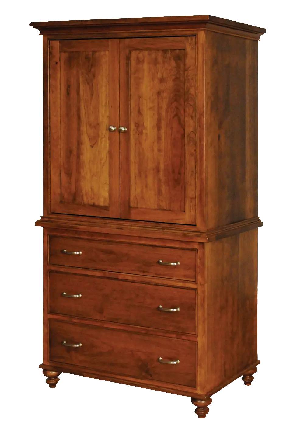 Amish Duchess Armoire - Rustic Cherry, OCS117 Asbury, Silver Pulls, P2280-SN, Silver Knobs, K2980-SN, None, None Amish Duchess Armoire - 017-ZTC259