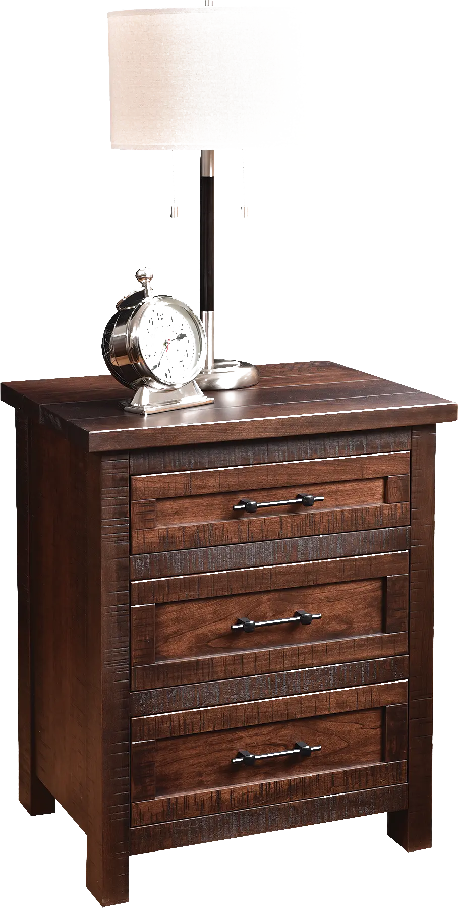 Amish Denali Nightstand with 3 Drawers - Brown Maple, OCS106 Acres, Black Pulls, K558-BL Amish Denali Nightstand with 3 Drawers - 017-ZTC6454