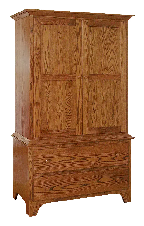 Amish Shaker Armoire 2 Piece (with Hidden Drawers) - Rustic Cherry, OCS113 Michael's Cherry, Wood Knobs, Shaker Wood Knobs, Wood Knobs, Shaker Wood Knobs Amish Shaker Armoire 2 Piece (with Hidden Drawers) - 017-ZTC759