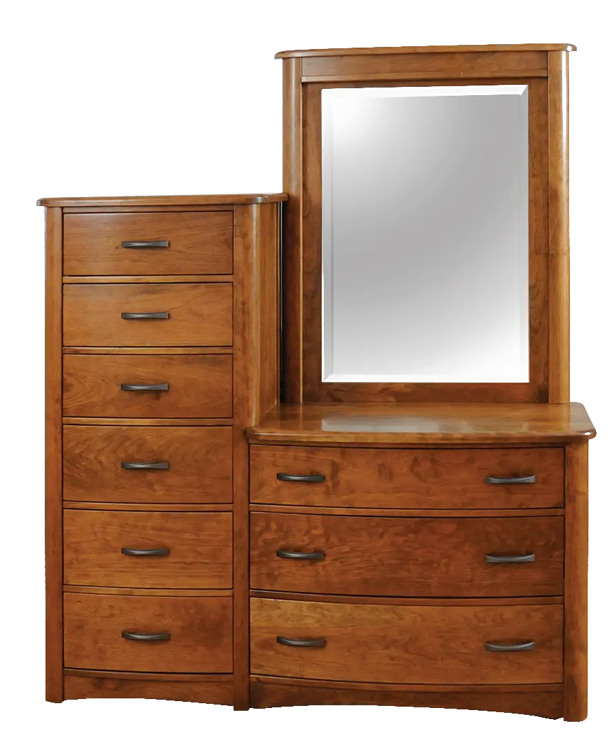 Amish Meridian Chesser with Mirror - Brown Maple, OCS227 Rich Cherry, Silver Pulls, 29385-AS, Silver Pulls, 29385-AS Amish Meridian Chesser with Mirror - 017-ZTC846