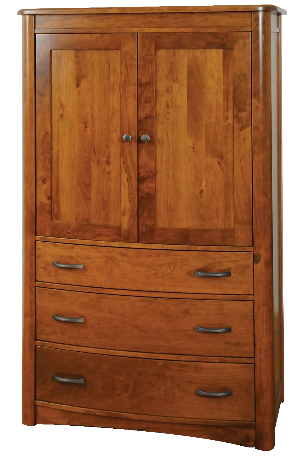Amish Meridian Armoire - Brown Maple, OCS227 Rich Cherry, Silver Pulls, 29385-AS, Silver Knobs, HOK-22129 Amish Meridian Armoire - 017-ZTC859