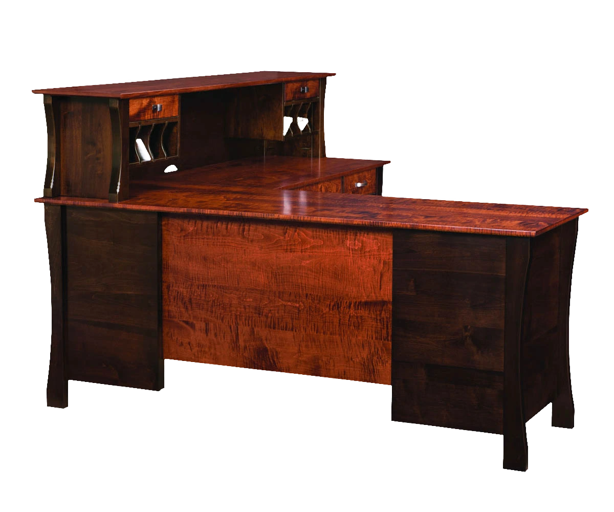 Amish Kapernaum Corner Computer Desk - Yes, Brown Maple, OCS228 Rich Tobacco, Tiger Maple, OCS113 Michael's Cherry, , , Bronze Pulls, 046-29349-ORB, Bronze Pulls, 046-29349-ORB Amish Kapernaum Corner Computer Desk - 046-H-133A