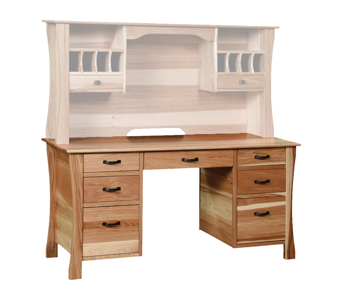 Amish Kapernaum Double Pedestal Desk - No, , , , , Hickory, OCS100 Natural, Bronze Pulls, 046-29349-ORB, Bronze Pulls, 046-29349-ORB Amish Kapernaum Double Pedestal Desk - 046-H-134A