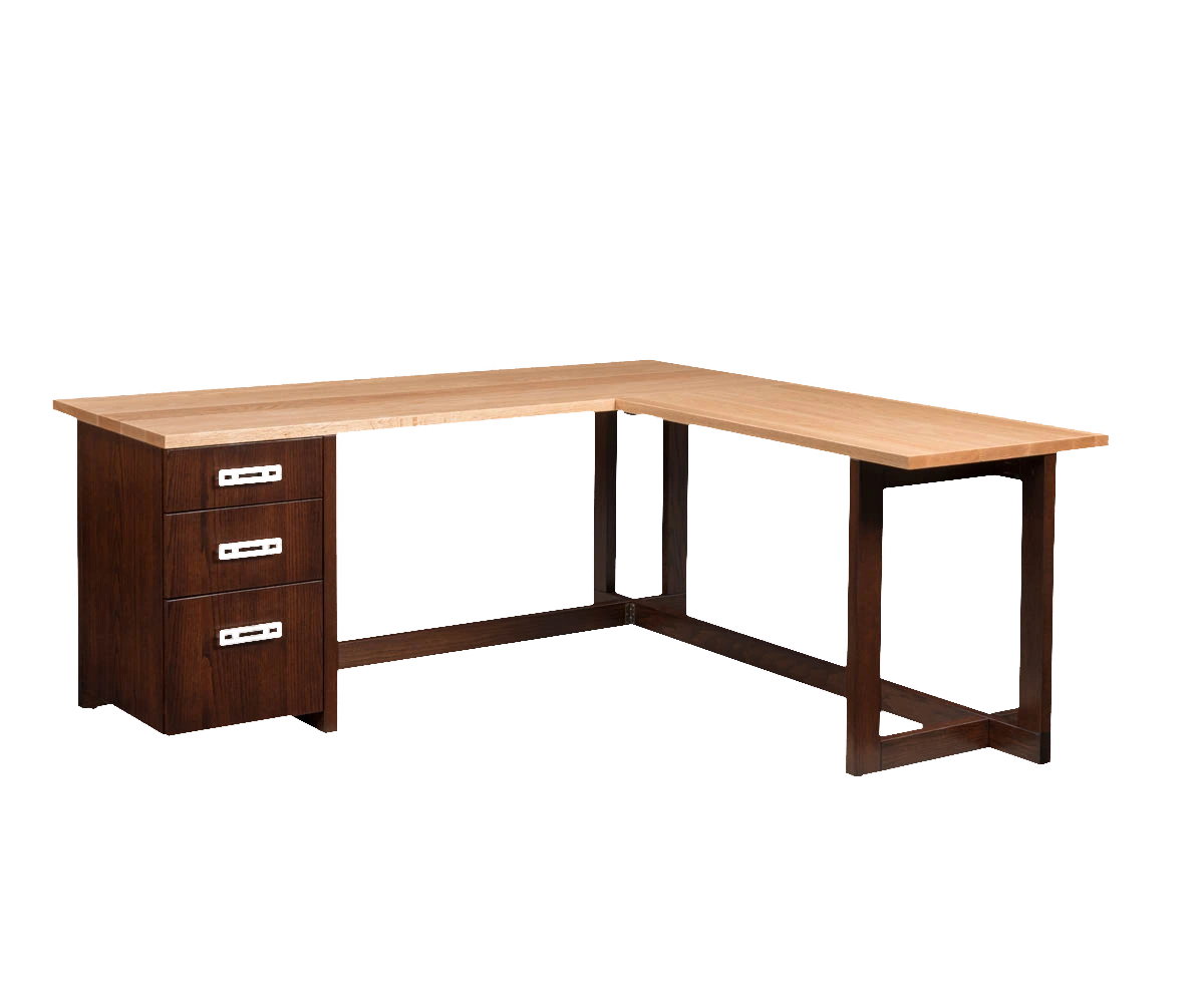 Amish Montrose L. Desk - Yes, Oak, OCS225 Mission Maple, Oak, OCS100 Natural, , , Silver Pulls, P3112-SN Amish Montrose L. Desk - 046-J-436