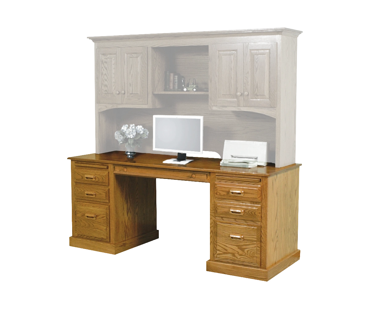 Amish Traditional Double Ped Desk - No, , , , , Oak, OCS104 Seely, Wood Knobs, 046-Wooden Knobs, Wood Pulls, 046-Wooden Pulls Amish Traditional Double Ped Desk - 046-QAMA-5805