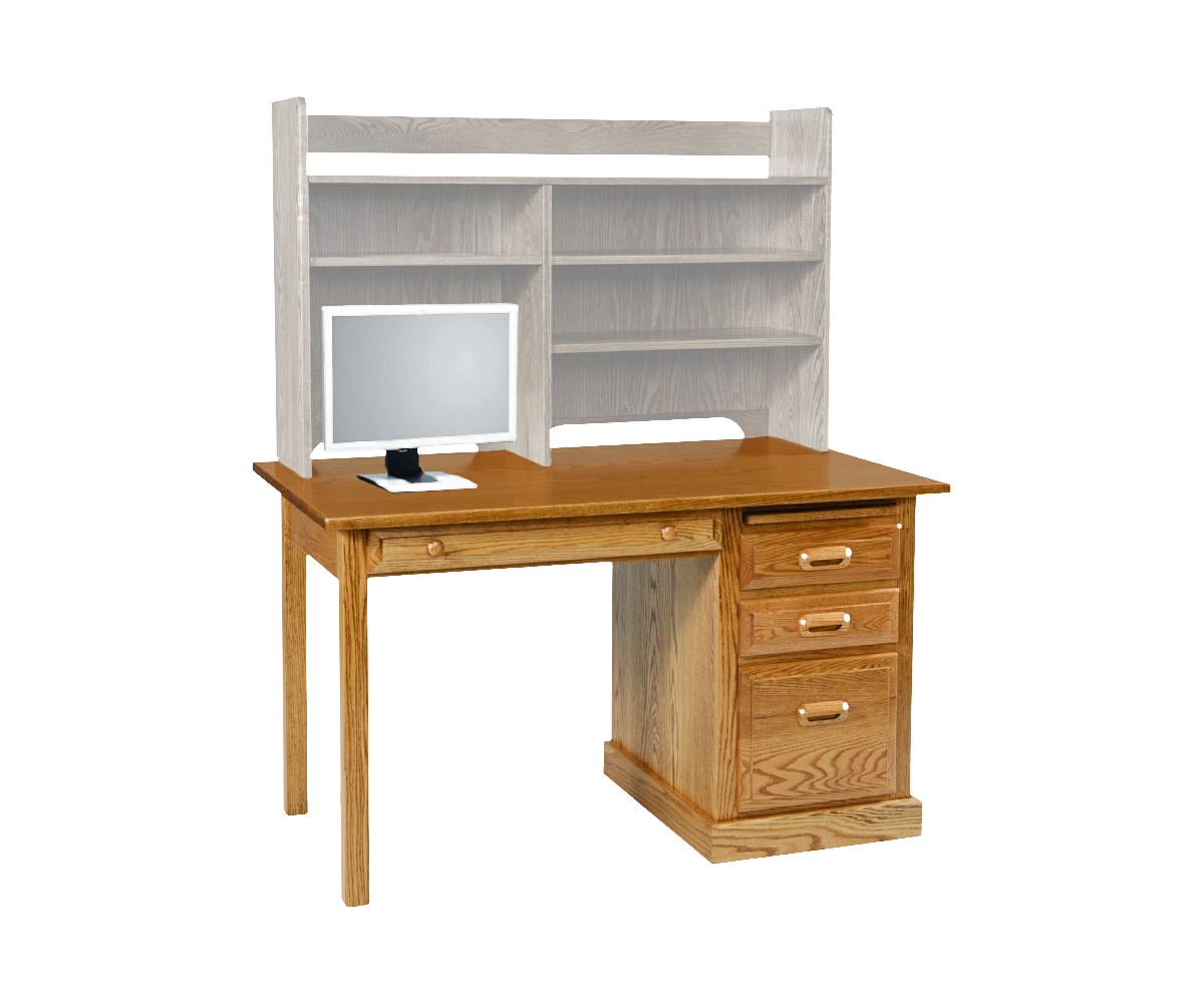Amish Traditional Single Ped Desk - No, , , , , Oak, OCS102 Fruitwood, Wood Knobs, 046-Wooden Knobs, Wood Pulls, 046-Wooden Pulls Amish Traditional Single Ped Desk - 046-QOA-6385