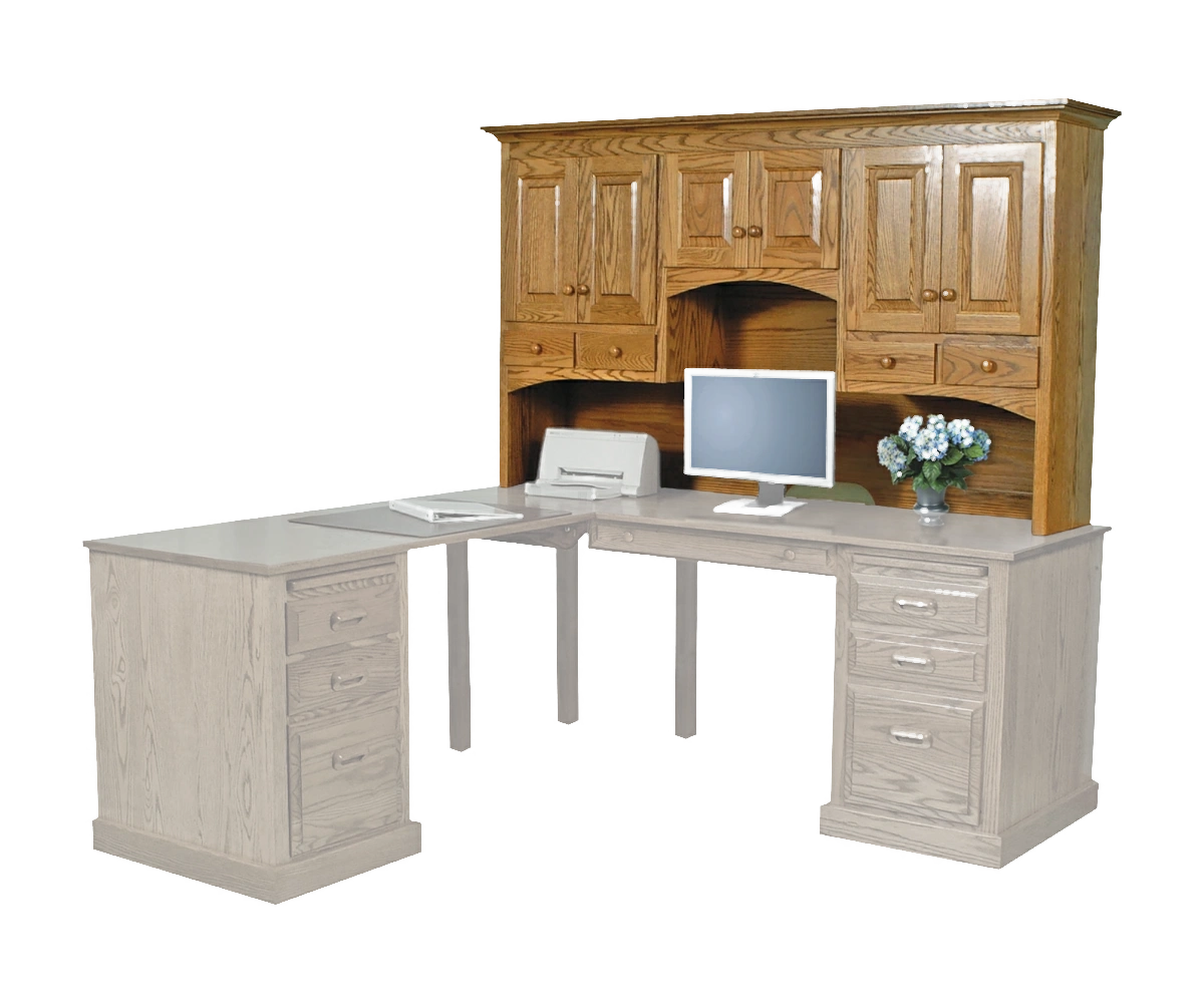 Amish Traditional Hutch* for 72" Desk (Drawing) - No, , , , , Oak, OCS104 Seely, Wood Knobs, 046-Wooden Knobs, Wood Knobs, 046-Wooden Knobs Amish Traditional Hutch* for 72" Desk (Drawing) - 046-QZAE-837-X