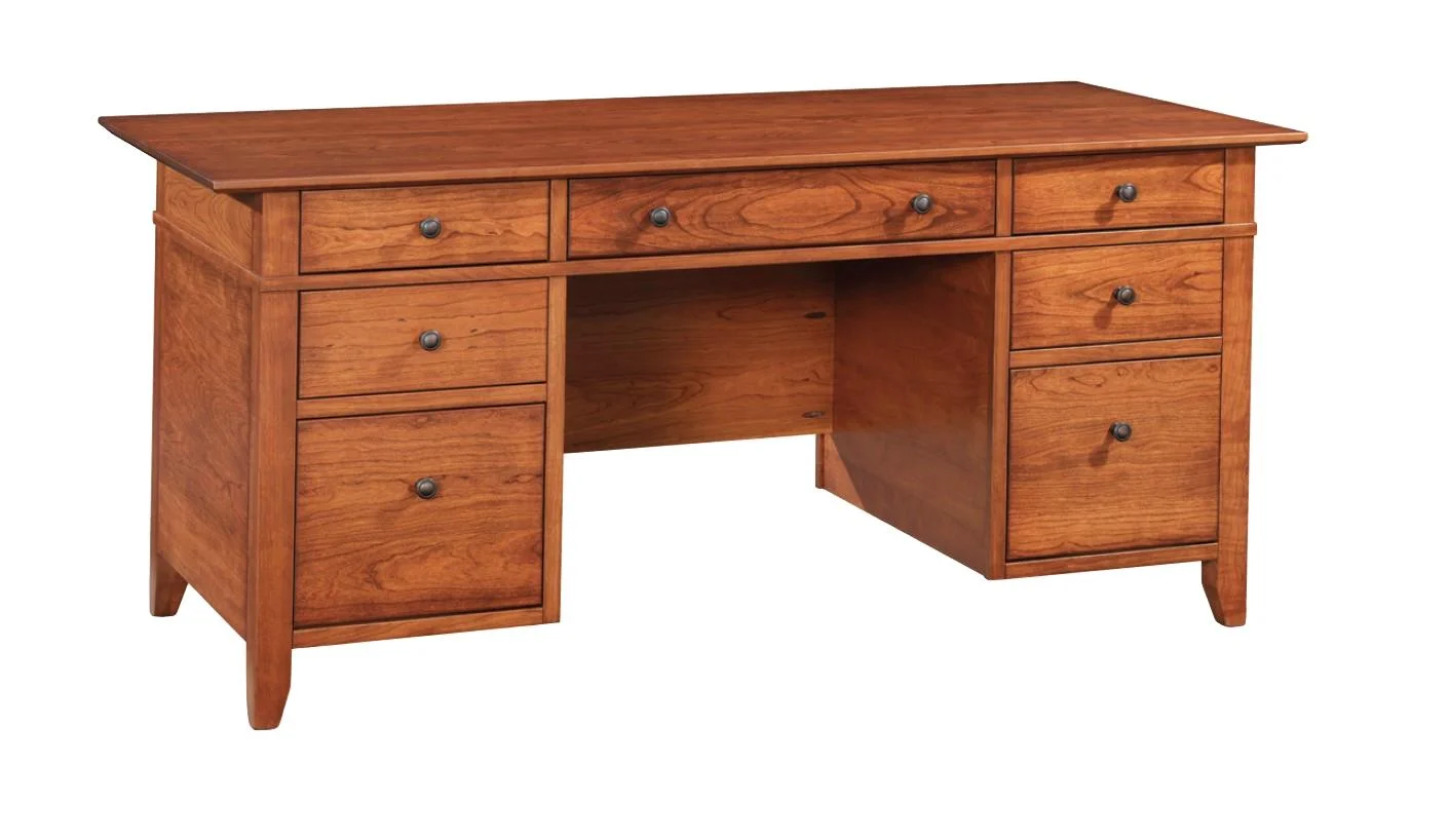 Amish Craftsman Executive Desk - No, , , , , Cherry, OCS108 S-14, Bronze Knobs, 046-Z110-DBAC, Plain Legs Amish Craftsman Executive Desk - 046-Z-033A