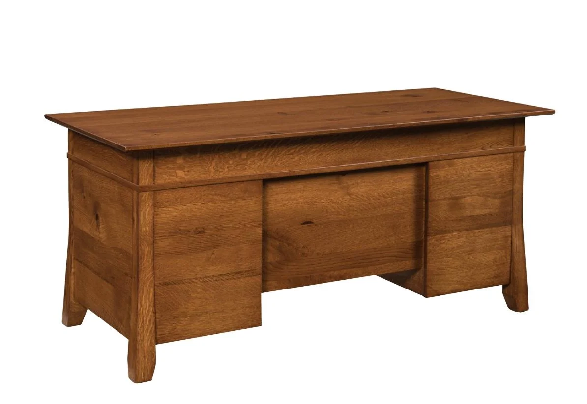 Amish Craftsman Executive Desk - No, , , , , Rustic QSWO, OCS113 Michael's Cherry, Bronze Knobs, 046-Z110-DBAC, Flared Legs Amish Craftsman Executive Desk - 046-Z-033A
