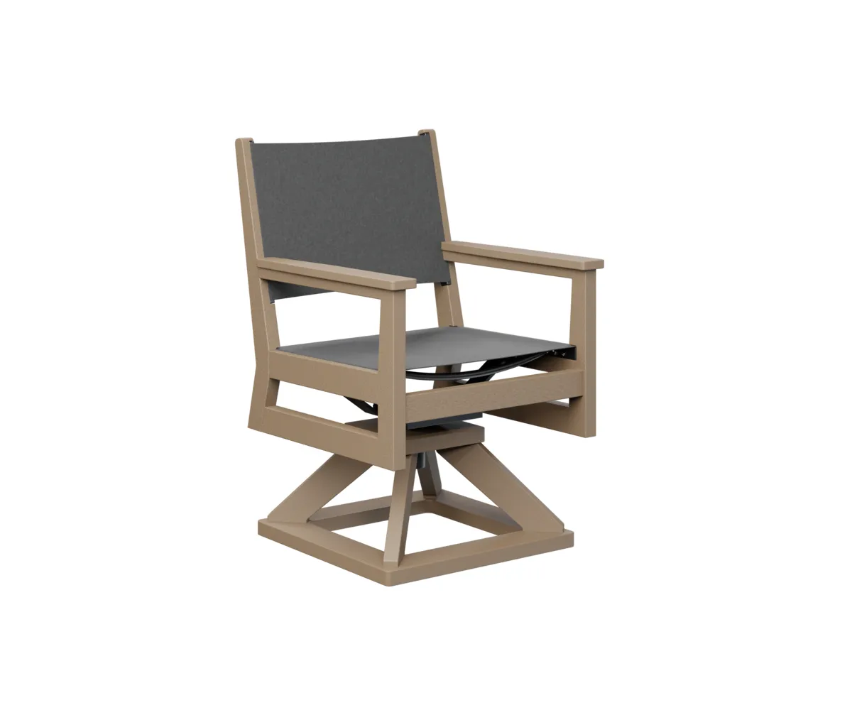Mayhew Sling Swivel Dining Rocker by Berlin Gardens - Weatherwood, Augustine Pewter Mayhew Sling Swivel Dining Rocker by Berlin Gardens - 191-MHSSD2235