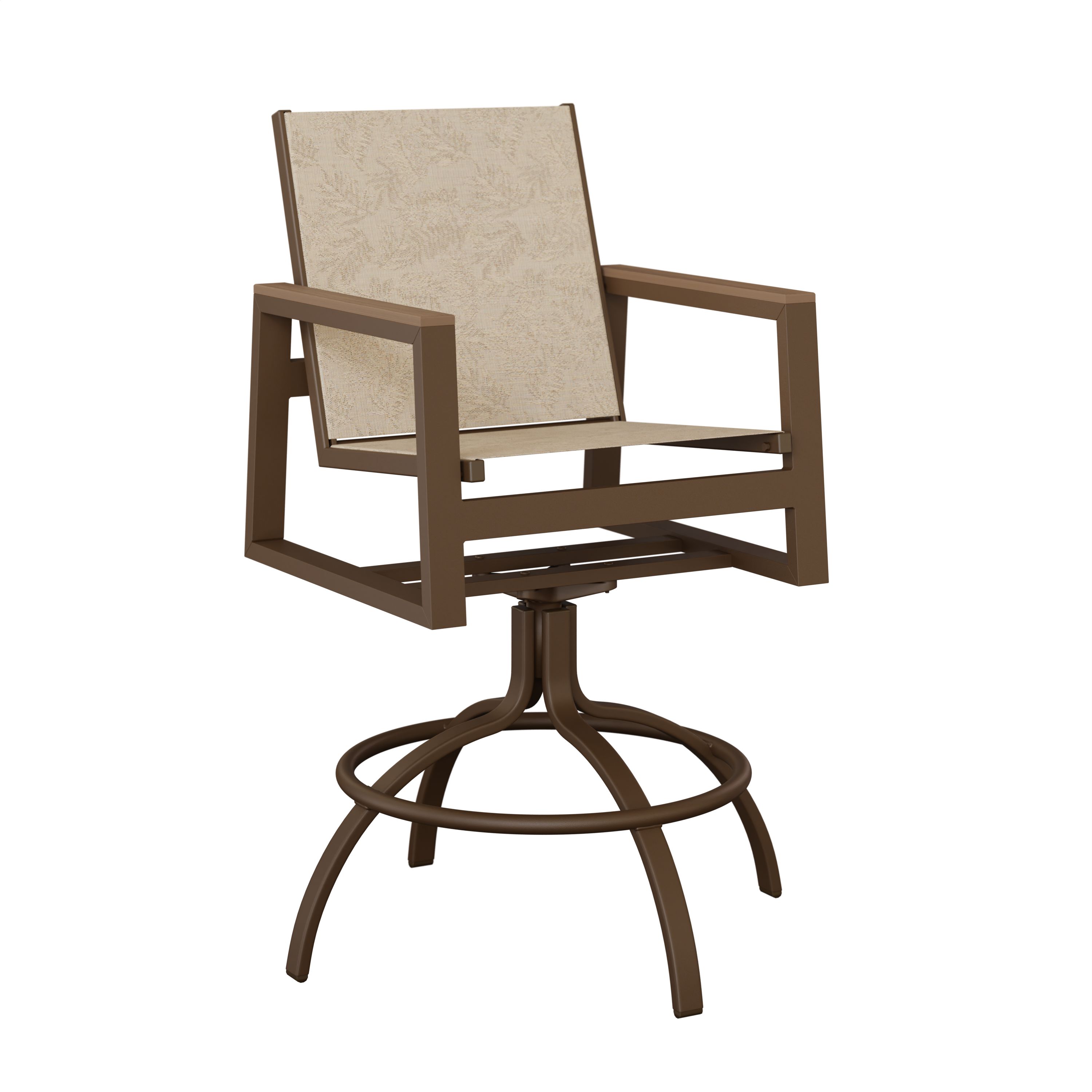 Vida Aluminum+Sling Swivel Bar Chair by Berlin Gardens - 191-VSBS - Mesquite Wood, Tropic Foliage, Antique Mahogany Vida Aluminum+Sling Swivel Bar Chair by Berlin Gardens - 191-VSBS - 191-VSBS