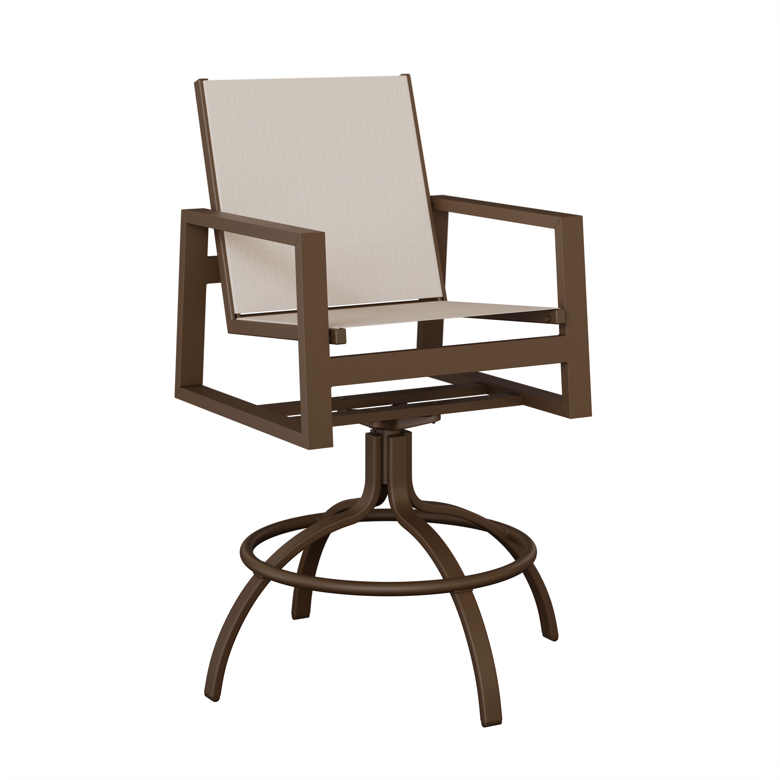 Vida Aluminum+Sling Swivel Bar Chair by Berlin Gardens - 191-VSBS - Mesquite Wood, Augustine Oyster (Discontinued), None Vida Aluminum+Sling Swivel Bar Chair by Berlin Gardens - 191-VSBS - 191-VSBS